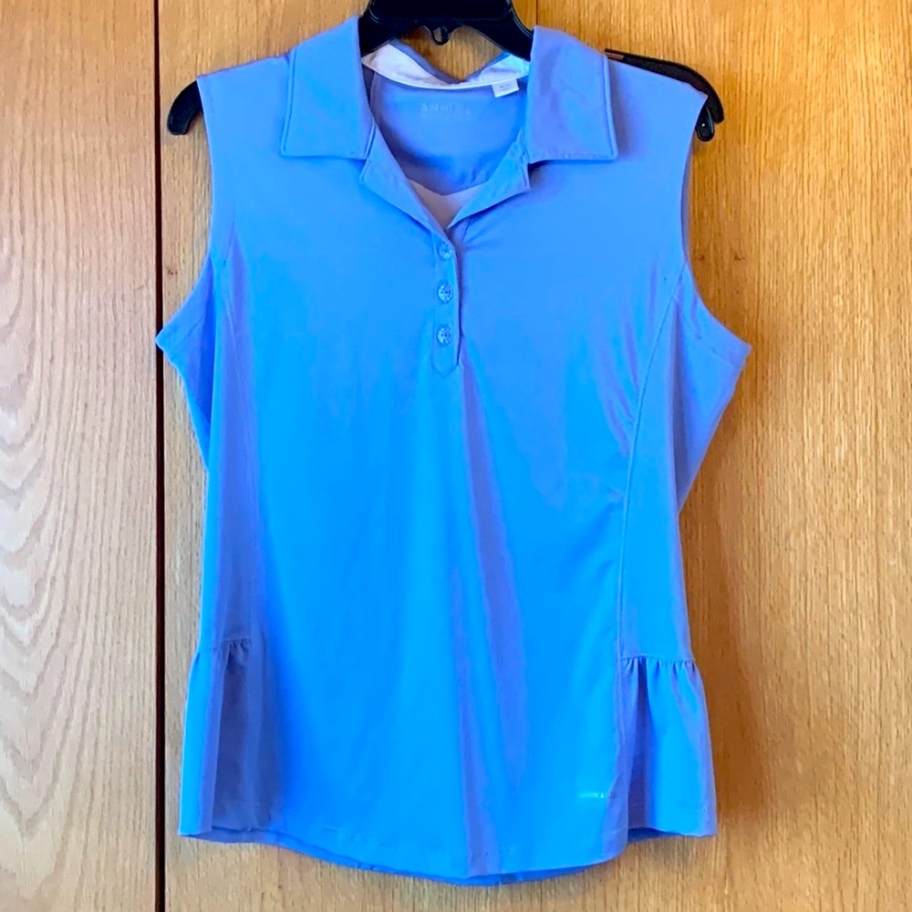 ANNIKA MEDIUM Cutter and Buck ice blue ruffle hem sleeveless sport top shirt EUC
